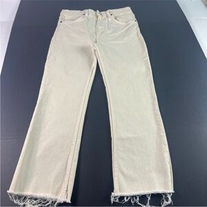 Zara Beige Straight Leg Jeans with Distressed Hem